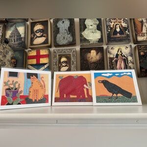 Set of 3 Gabriella Denton Animal Art Prints‎ – Crow, Elephant & Cat